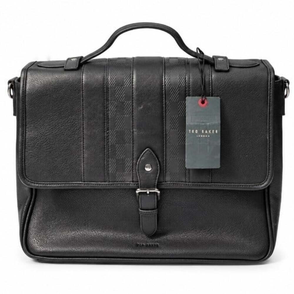 Ted Baker London Black House Check Messenger Bag Briefcase Satchel Buckle NWT